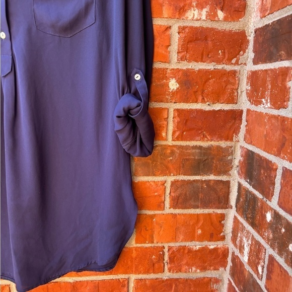 Fervour Womens Large Blue Roll Tab Vneck Popover Chiffon Career Top - Picture 4 of 9